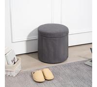 HOMCOM Round Storage Ottoman with Lid, Vanity Stool with Storage - Grey - Corduroy (100% Polyester) - 40 x 40 x 41 cm