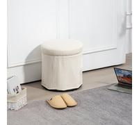 HOMCOM Round Storage Ottoman with Lid, Vanity Stool with Storage, Beige, Yellow