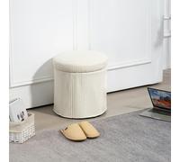 HOMCOM Round Storage Ottoman with Lid, Vanity Stool with Storage - Beige - Corduroy (100% Polyester) - 40 x 40 x 41 cm