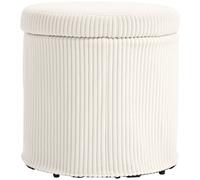 HOMCOM Round Storage Ottoman with Lid - Vanity Stool with Storage - Beige | TJ Hughes