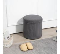 HOMCOM Round Storage Ottoman with Lid, Vanity Stool with Storage - Grey - Corduroy (100% Polyester) - 40 x 40 x 41 cm