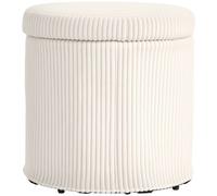 Homcom Round Storage Ottoman With Lid, Vanity Stool With Storage, Beige