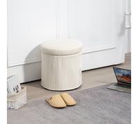 HOMCOM Round Storage Ottoman with Lid, Vanity Stool with Storage in Beige HOMCOM Beige