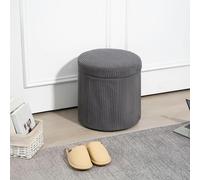 HOMCOM Round Storage Ottoman with Lid, Vanity Stool with Storage - Storage Ottoman - Grey - 1