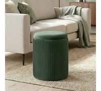 HOMCOM Round Storage Ottoman with Removable Top - Dark Green