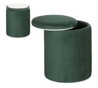 Homcom Round Storage Ottoman With Removable Top In Dark Green Dark Green