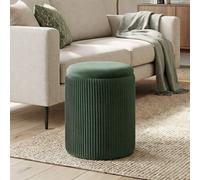 HOMCOM Round Storage Ottoman with Removable Top in Dark Green HOMCOM Dark Green