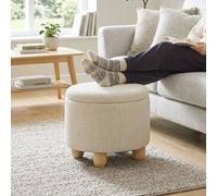 HOMCOM Round Storage Ottoman with Reversible Lid, Beige