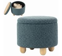 Homcom Round Storage Ottoman With Reversible Lid, Dark Blue