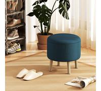 Homcom Round Storage Stool, Linen Fabric Upholstered Foot Stool In Blue Blue One Size