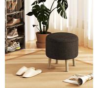 Homcom Round Storage Stool, Linen Fabric Upholstered Foot Stool In Brown Brown One Size