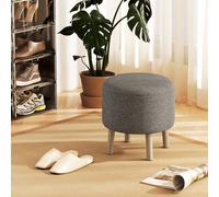 Homcom Round Storage Stool, Linen Fabric Upholstered Foot Stool In Light Grey Light Grey One Size