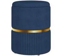 Homcom Round Pouffe, Storage Footstool With Cushioned Top, Hidden Space In Dark Blue Dark Blue