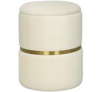 HOMCOM Round Storage Stool, Velvet-feel Fabric Upholstered Vanity Stool with Removable Top, Padded Seat and Hidden Space, Beige