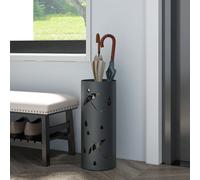 HOMCOM Metal Umbrella Stand, Hollowed Umbrella Basket With 4 Hooks And Drip Tray