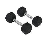 HOMCOM Rubber Dumbbell Sports Hex Weights Sets Home Gym Fitness Hexagonal Dumbbells Kit Weight Lifting Exercise (2 x 5kg) Black