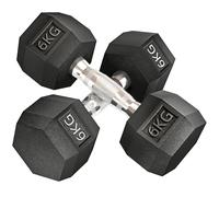HOMCOM Rubber Dumbbell Sports Hex Weights Sets Home Gym Fitness Hexagonal Dumbbells Kit Weight Lifting Exercise (2 x 6kg)