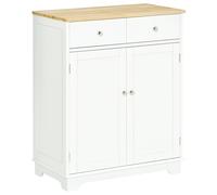 HOMCOM Rubber Wood Top Kitchen Cupboard Side Cabinet Island w/Adjustable Shelf