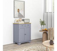 HOMCOM Rubber Wood Top Kitchen Side Cabinet with Adjustable Shelf, Grey