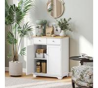 Homcom Rubber Wood Top Kitchen Side Cabinet With Adjustable Shelf, White