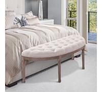 Homcom Rubber Wood Tufted Half-Circle Footstool Cream