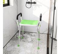 HOMCOM Portable Shower Stool, Non-Slip Shower Chair with Adjustable Height and EVA Cushion, Rust-Free Aluminium Bath Chair for Elderly, Disabled, Green
