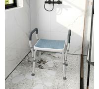 HOMCOM Rust-Free Aluminium Bath Chair with Adjustable Height, Light Blue - Light Blue