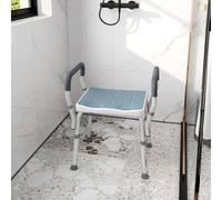 HOMCOM Rust-Free Aluminium Bath Chair with Adjustable Height, Light Blue - Blue