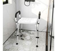 HOMCOM Portable Shower Stool, Non-Slip Shower Chair with Adjustable Height, Rust-Free Aluminium Bath Chair for Elderly, Disabled, White