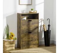 HOMCOM Rustic 2 Flip Door Shoe Cabinet with Adjustable Divider and Open Shelf - Rustic Brown