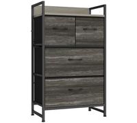 HOMCOM Rustic Chest of Four Fabric Drawers - Grey Wood Effect