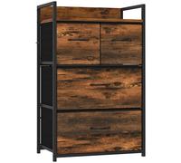 HOMCOM Rustic Chest of Four Fabric Drawers - Rustic Brown