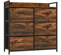 HOMCOM Rustic Chest of Six Fabric Drawers - Rustic Brown