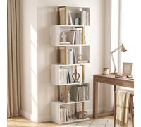 Homcom S-Shaped Bookshelf, 6-Tier Bookcase With Anti-Tip Strap, White