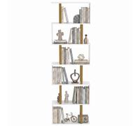 Homcom S-Shaped Bookshelf, 6-Tier Bookcase With Anti-Tip Strap, White