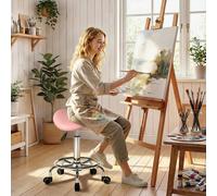 HOMCOM Saddle Chair, Rolling Salon Stool for Massage Spa - Pink