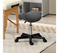 HOMCOM Saddle Stool PU Leather Adjustable Rolling Salon Chair Steel Frame for Massage in Grey HOMCOM Grey