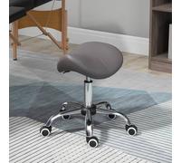 HOMCOM Cosmetic Stool 360° Rotate Height Adjustable Salon Massage Spa Chair Hydraulic Rolling Faux Leather Saddle Stool, Grey Aosom UK