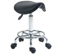 HOMCOM Saddle Stool, PU Leather Adjustable Rolling Salon Chair for Massage, Spa, Clinic, Beauty, Hairdressing and Tattoo, Black Black