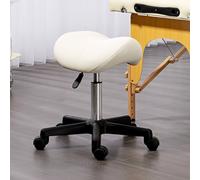 Homcom Saddle Stool Pu Leather Adjustable Rolling Salon Chair Steel Frame For Massage In White White One Size