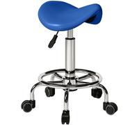 HOMCOM Salon Saddle Stool, Rolling Saddle Chair for Massage, Spa, Clinic, Beauty, Hairdressing and Tattoo, Blue