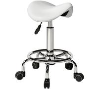HOMCOM Salon Saddle Stool, Rolling Saddle Chair for Massage, Spa, Clinic, Beauty, Hairdressing and Tattoo, White