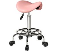 HOMCOM Salon Saddle Stool, Rolling Saddle Chair for Massage, Spa, Clinic, Beauty, Hairdressing and Tattoo, Pink