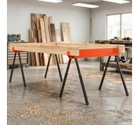HOMCOM Saw Horses Twin Pack with Height Adjustable Legs, 500 kg, Orange | Folding Work Bench Sawhorses, 2x4 Bracket, Carry Handle, Non-Slip Feet, for Woodworking, Carpenter, DIY