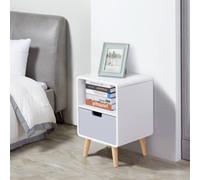 HOMCOM Bedside Cabinet in Scandinavian Design, Storage Nightstand with Drawer, White/Grey/Natural, 40Lx38Wx58H cm Aosom UK