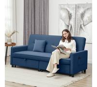 Homcom Sectional 3 Seater Sofa Bed, Fabric Corner Sleeper Sofa With Cushions In Blue Blue One Size