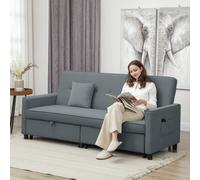 HOMCOM Sectional 3 Seater Sofa Bed, Fabric Corner Sleeper Sofa with Cushions in Grey HOMCOM Grey