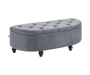 HOMCOM Semi-Circle Bed End Bench Ottoman w/ Storage Tufted Upholstered Accent Seat Footrest Stool w/ Rubberwood Legs for Bedroom & Entryway Aosom UK