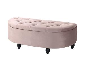 HOMCOM Semi-Circle Bed End Bench Ottoman with Storage Tufted Upholstered Accent Seat Footrest Stool with Rubberwood Legs for Bedroom & Entryway HOMCOM Pink