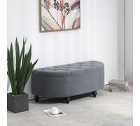 HOMCOM Storage Ottoman Bench Tufted Upholstered Footrest Stool w/ Wood Legs in Dark Grey HOMCOM Dark Grey